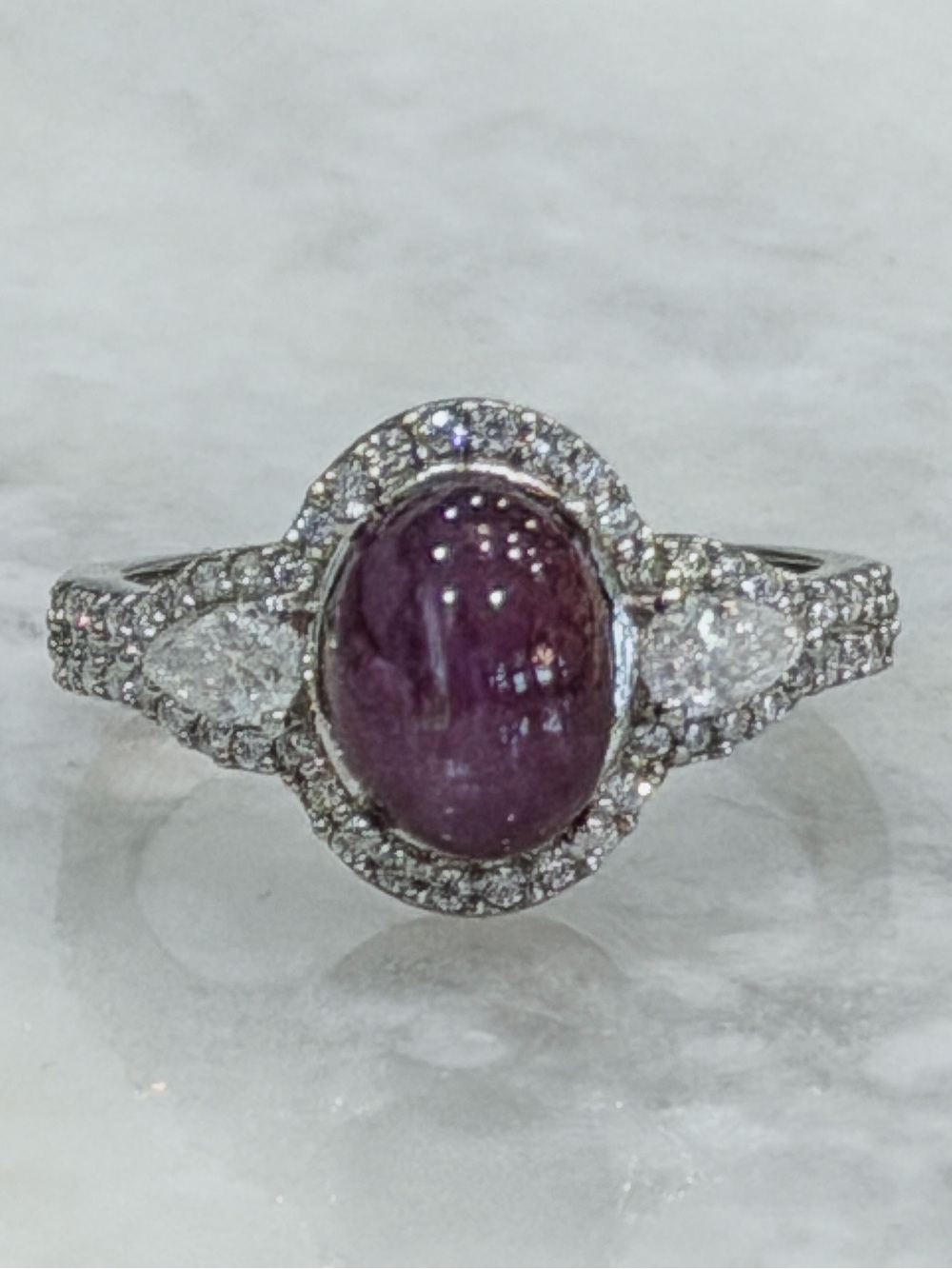 Indian Star Ruby & Moissanite Sterling Silver Ring Sz 7